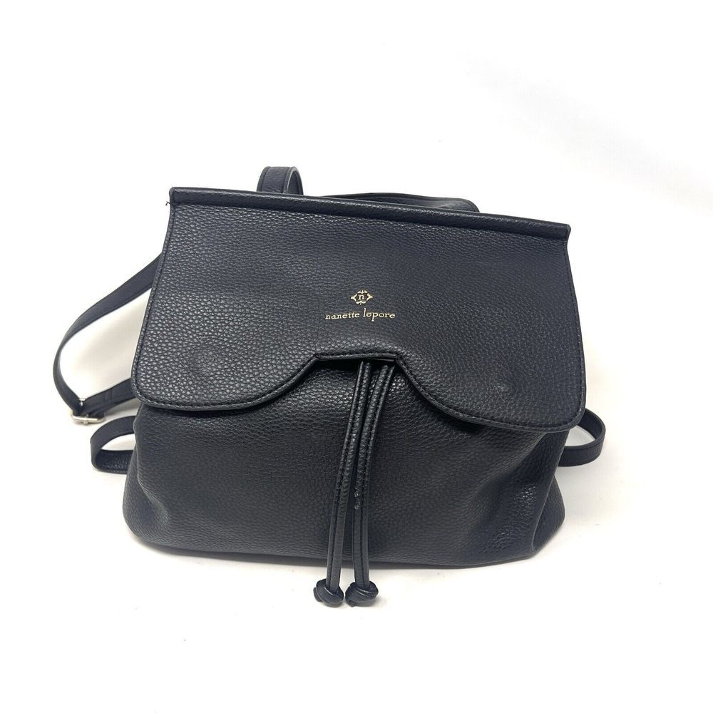 Nanette Lepore Black Faux‎ Leather "Arabelle"  Crossbody Backpack Shoulder Bag
